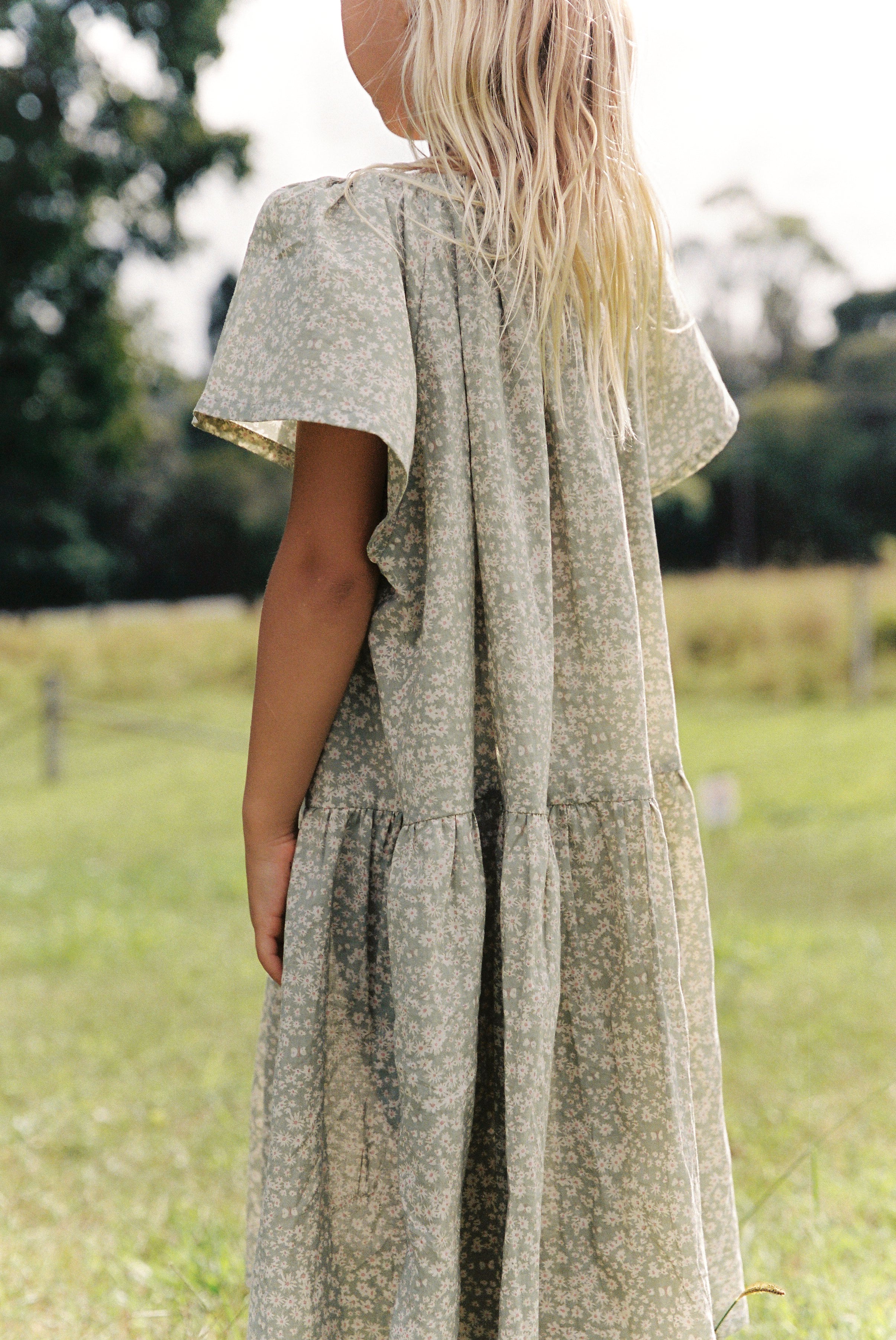 Flutter Dress in Sage Butterflies