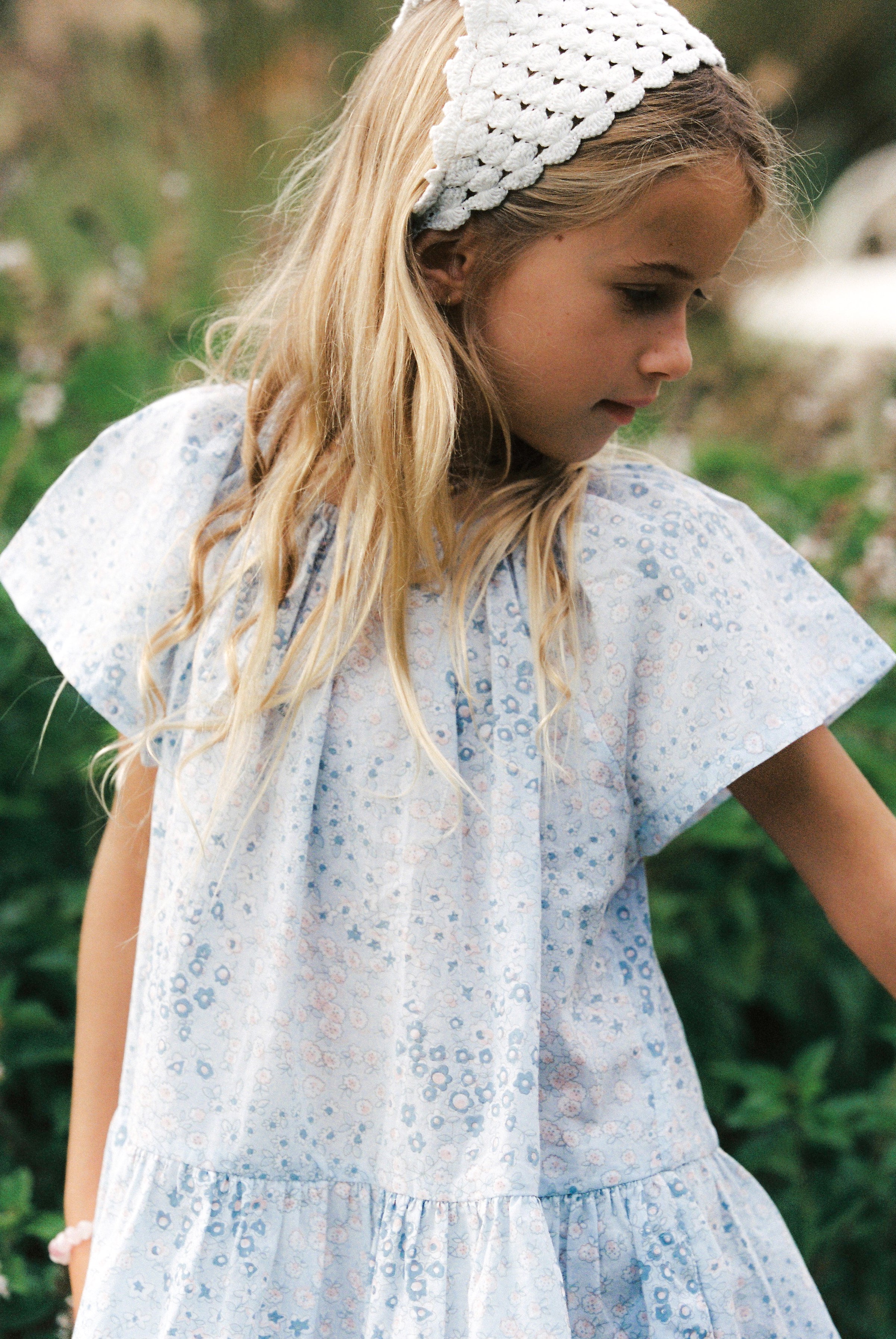 Flutter Dress in Baby Blue Vintage Flower - printebebe.com