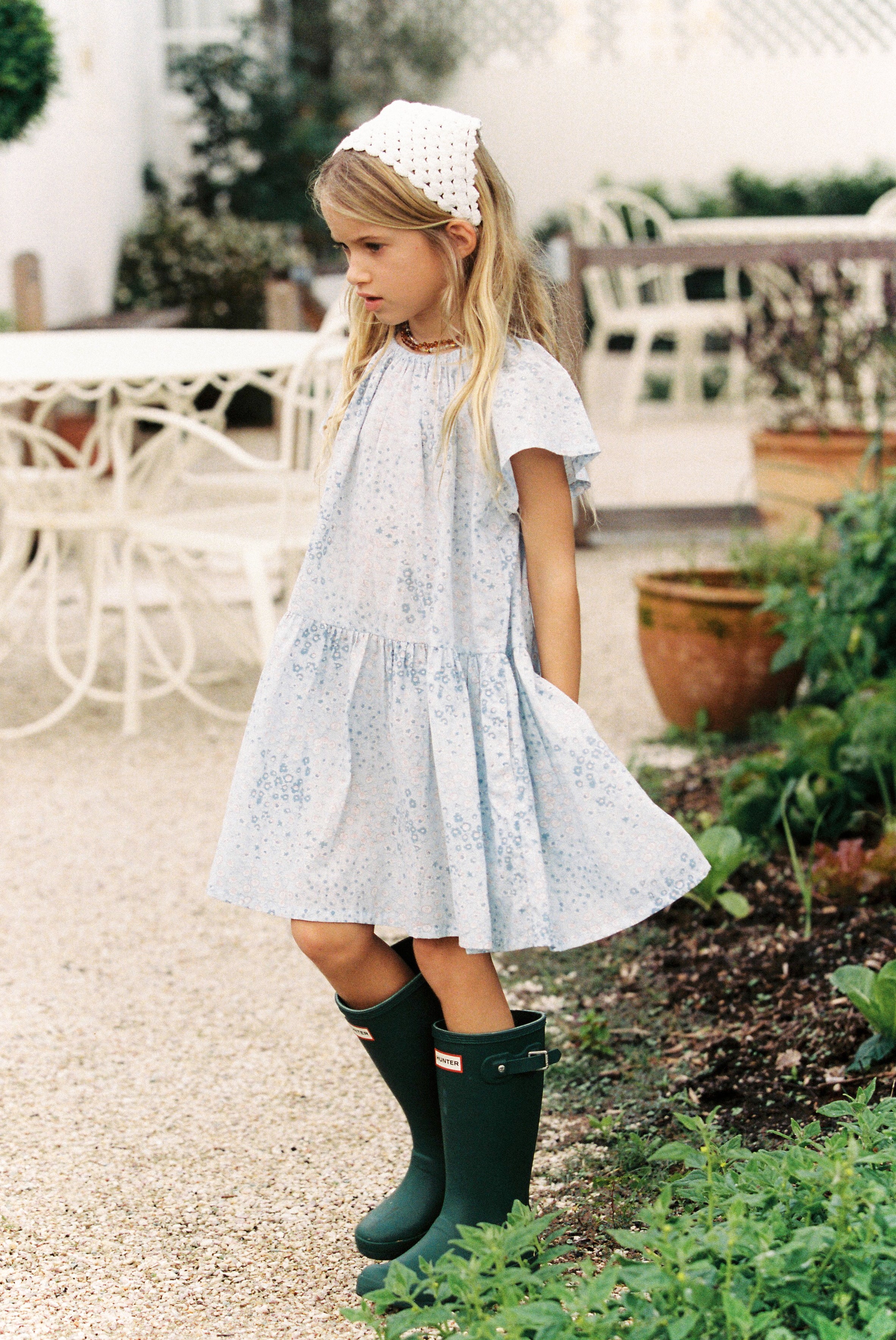 Flutter Dress in Baby Blue Vintage Flower - printebebe.com