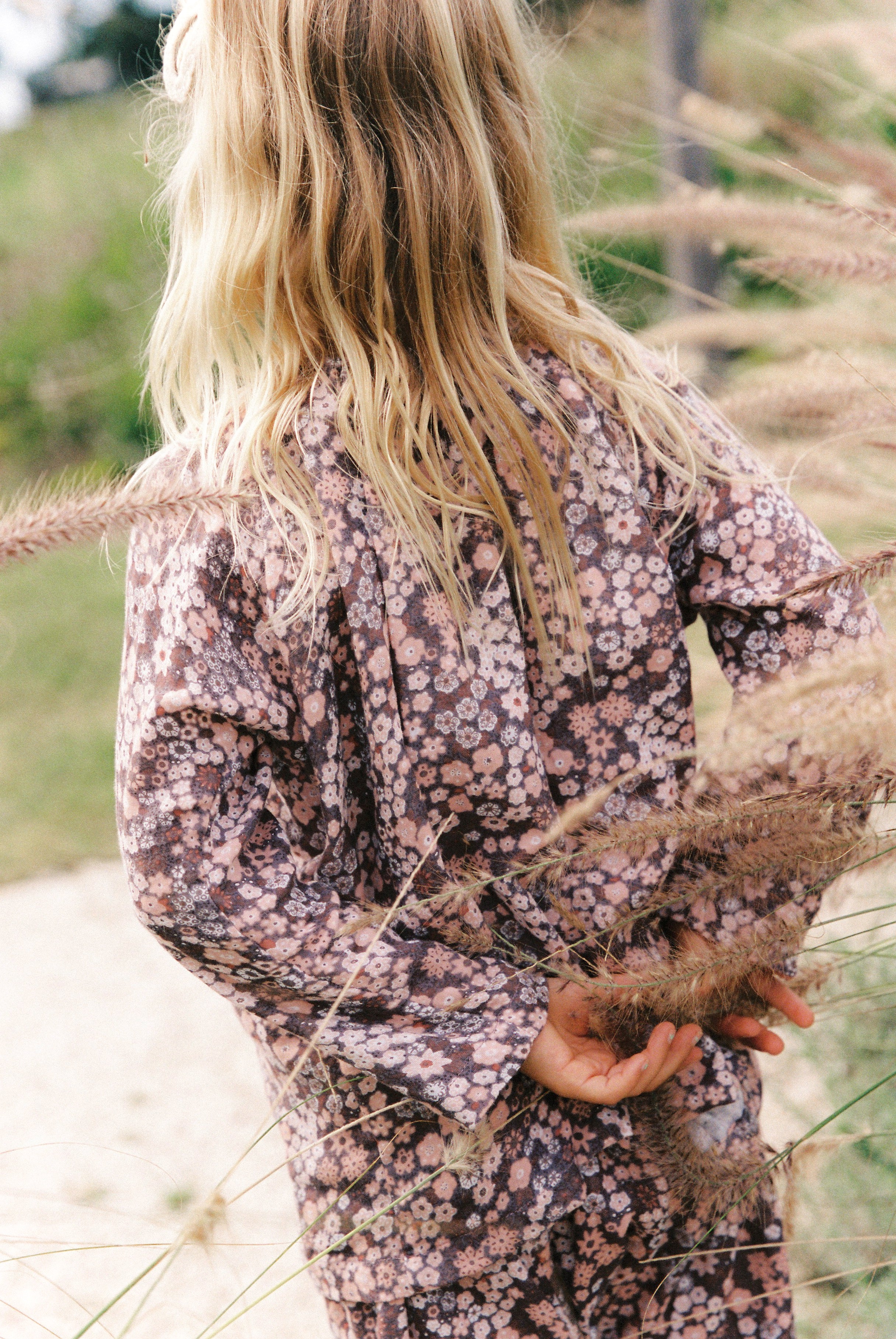 Pocket Smock Top with Burgundy Japan Flower