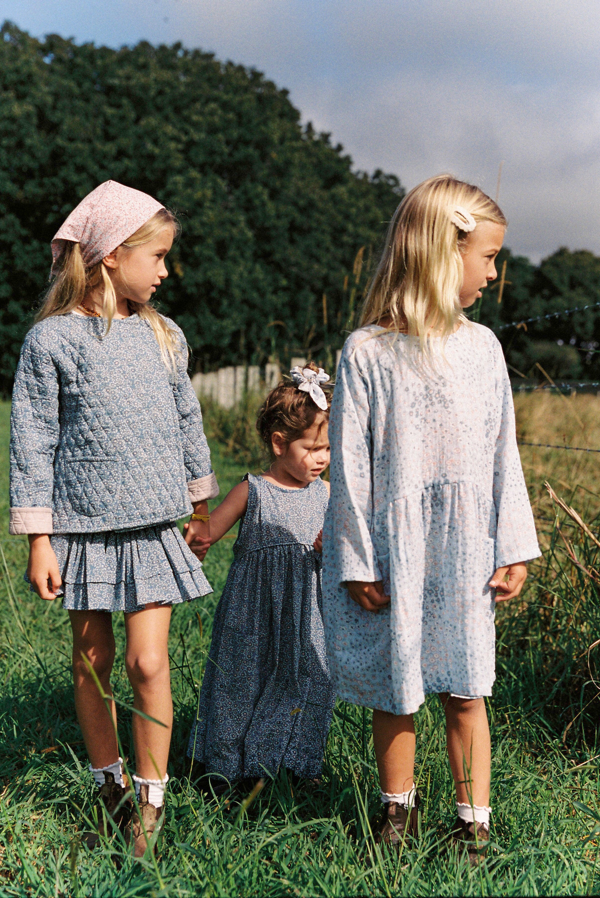 Auguste Dress in Baby Blue Vintage Flower - printebebe.com