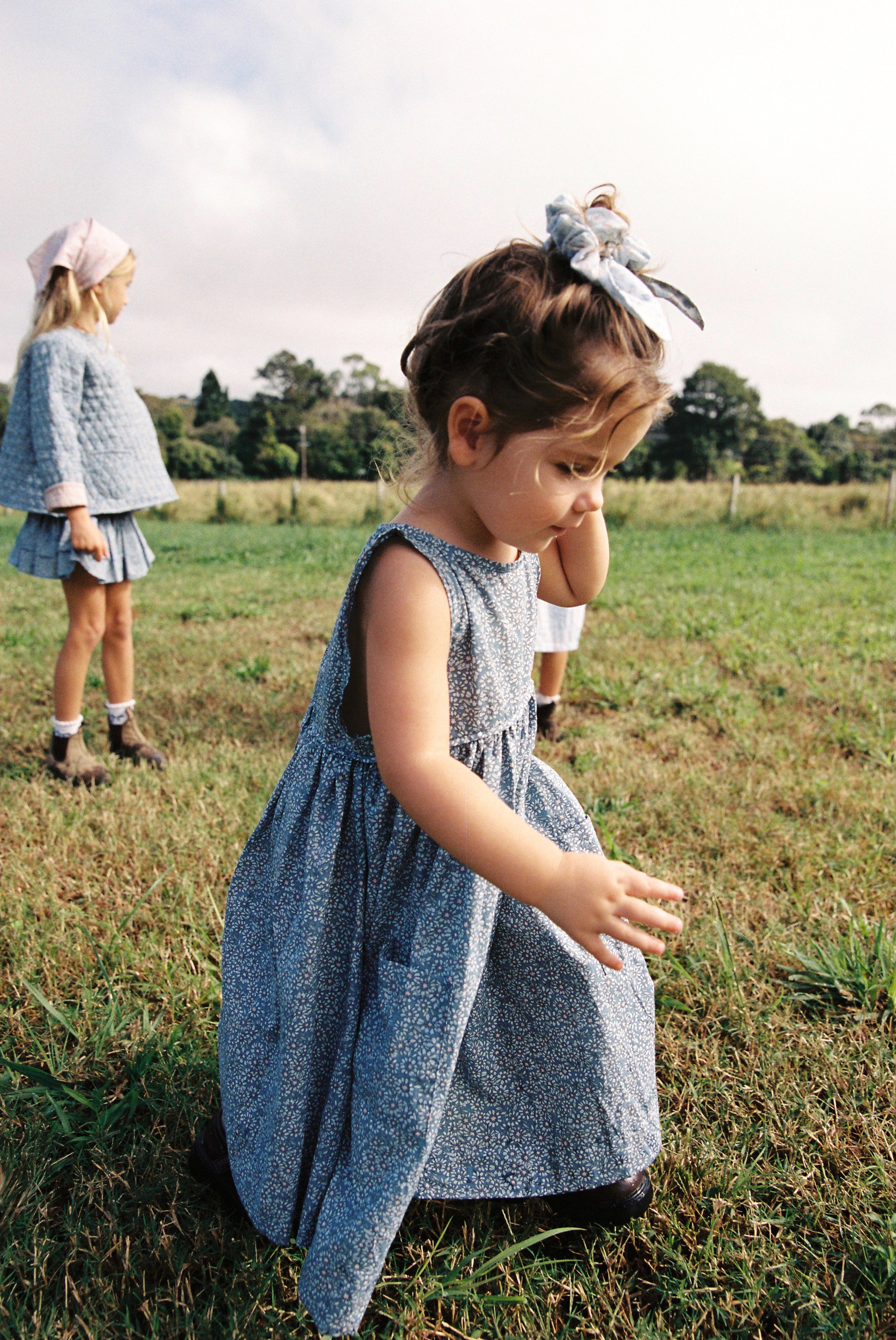 Swirl Dress in Ocean Blue Cotton Buds - printebebe.com