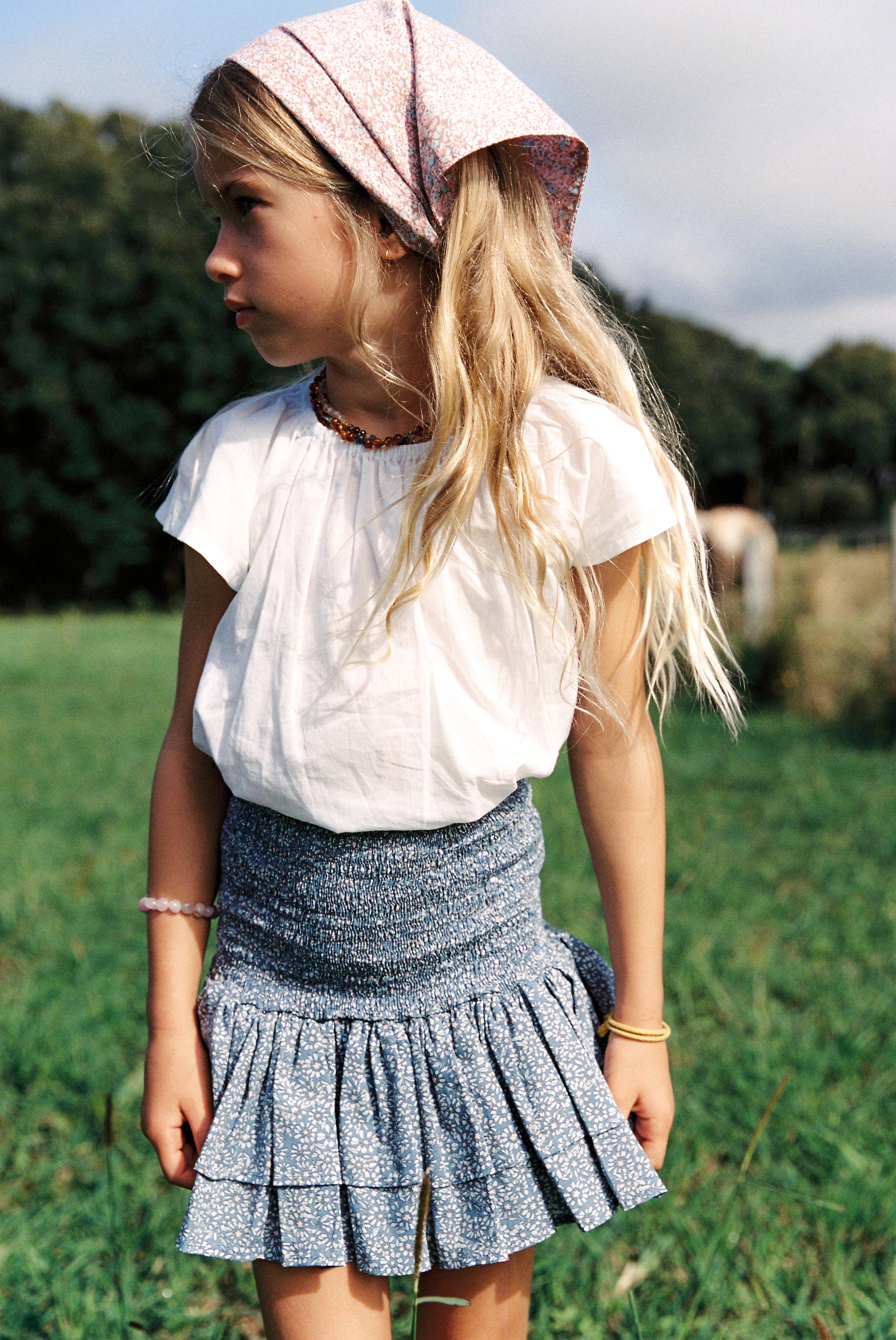 Ra Ra Skirt in Ocean Blue Cotton Buds - printebebe.com