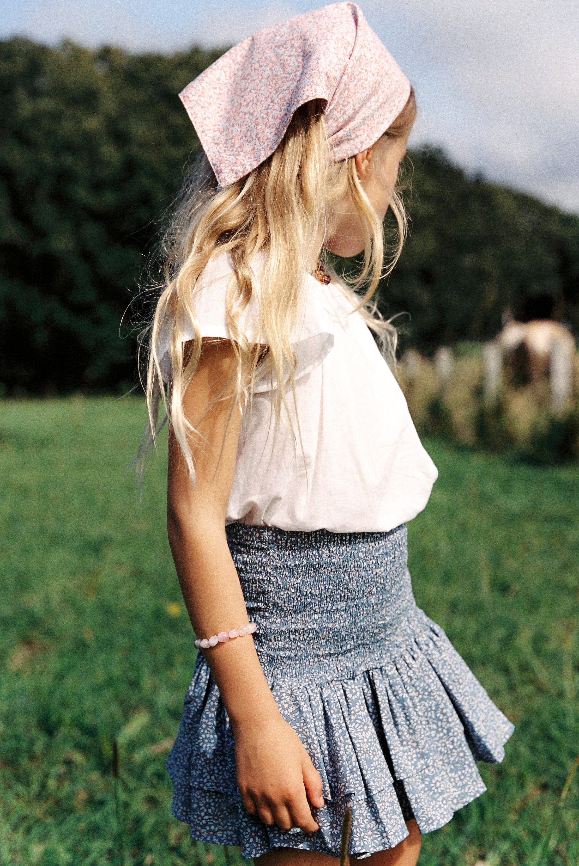Ra Ra Skirt in Ocean Blue Cotton Buds - printebebe.com