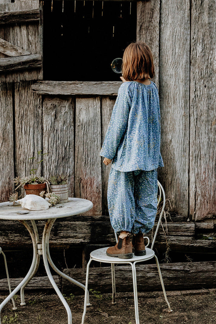 Sloucho Pant in Denim Vintage Flower