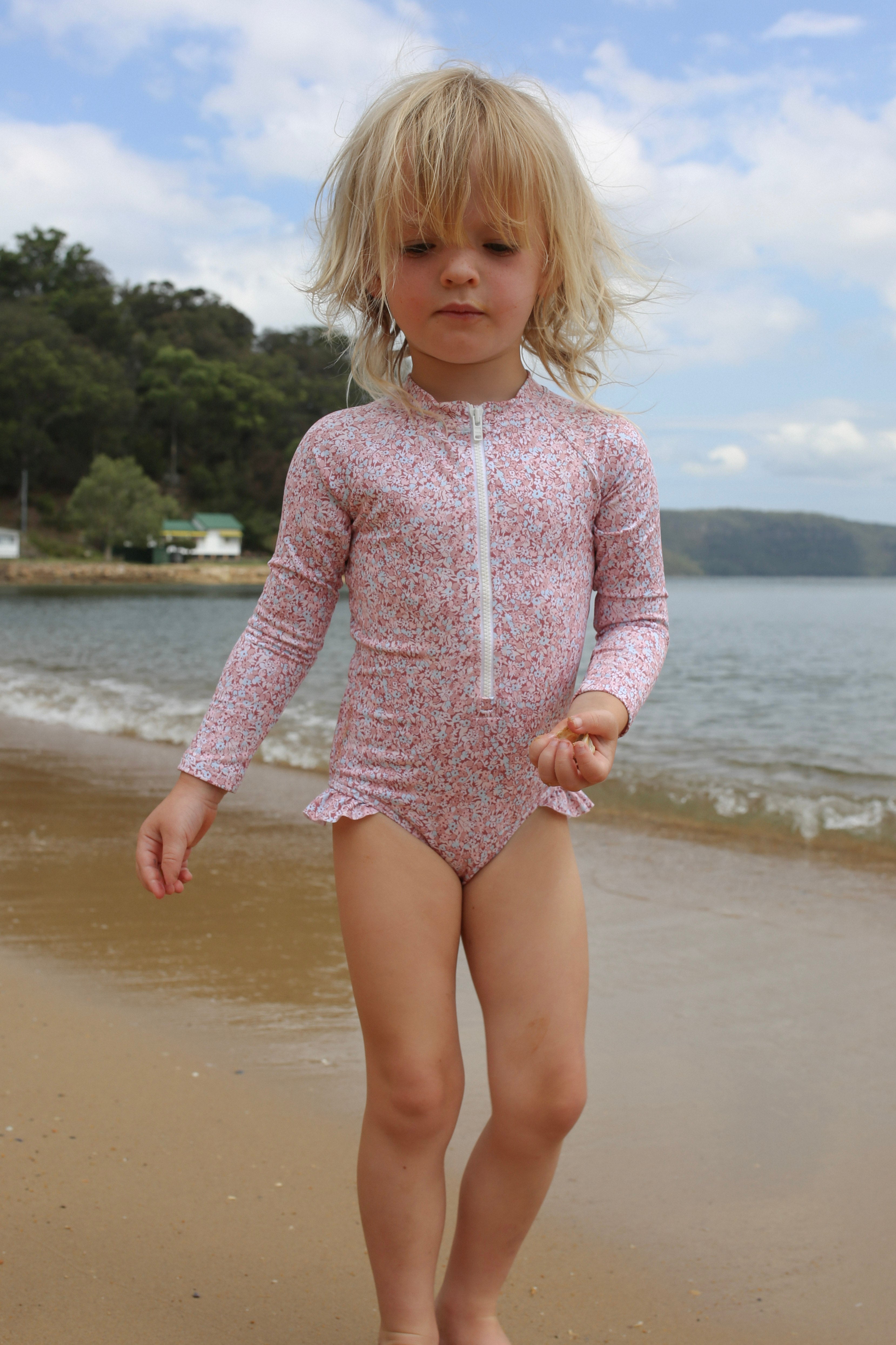 Long Sleeve one Piece in Rosewater Mini Flower