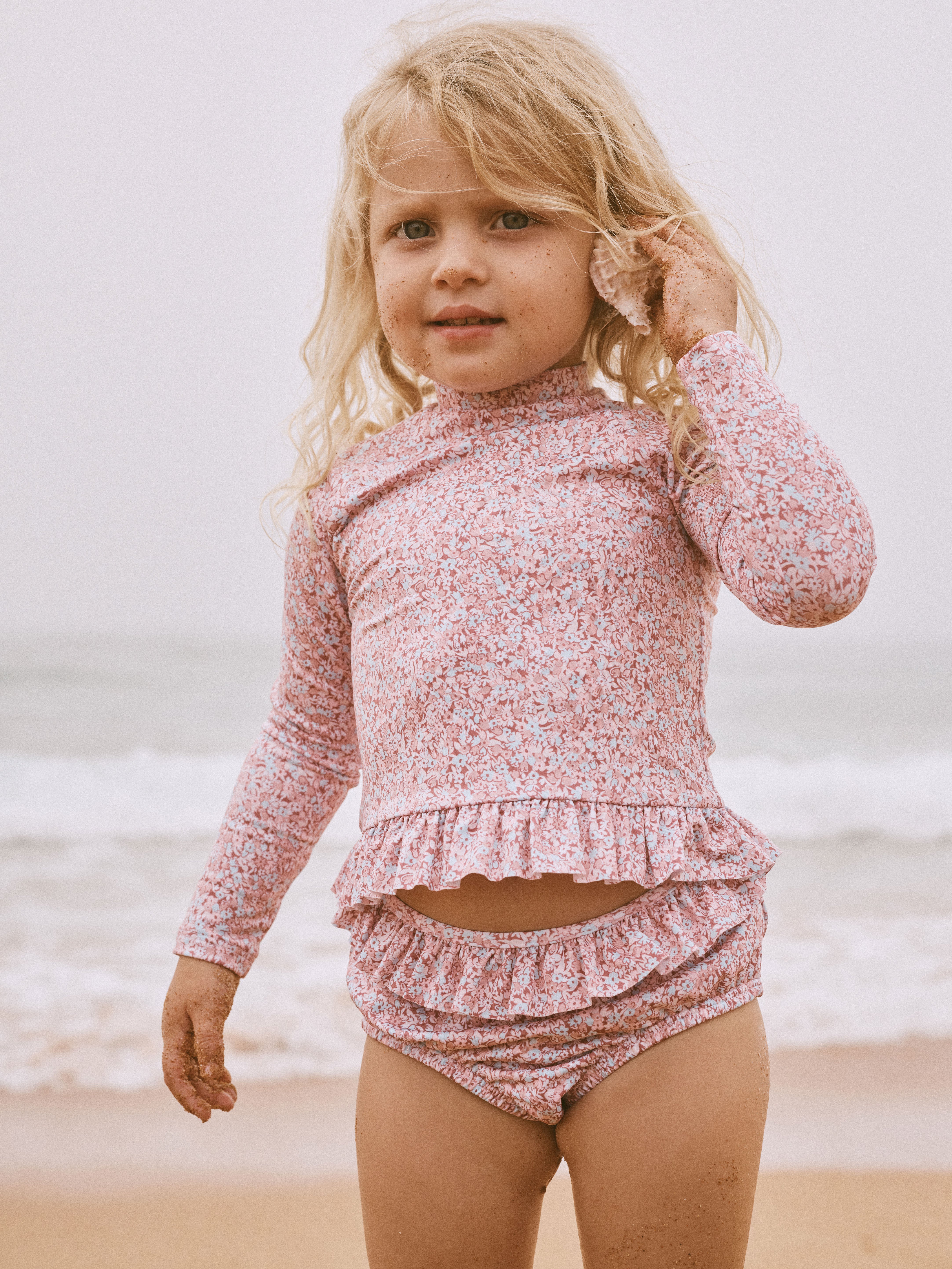 Ruffle Rashie Set in Rosewater Mini Flower