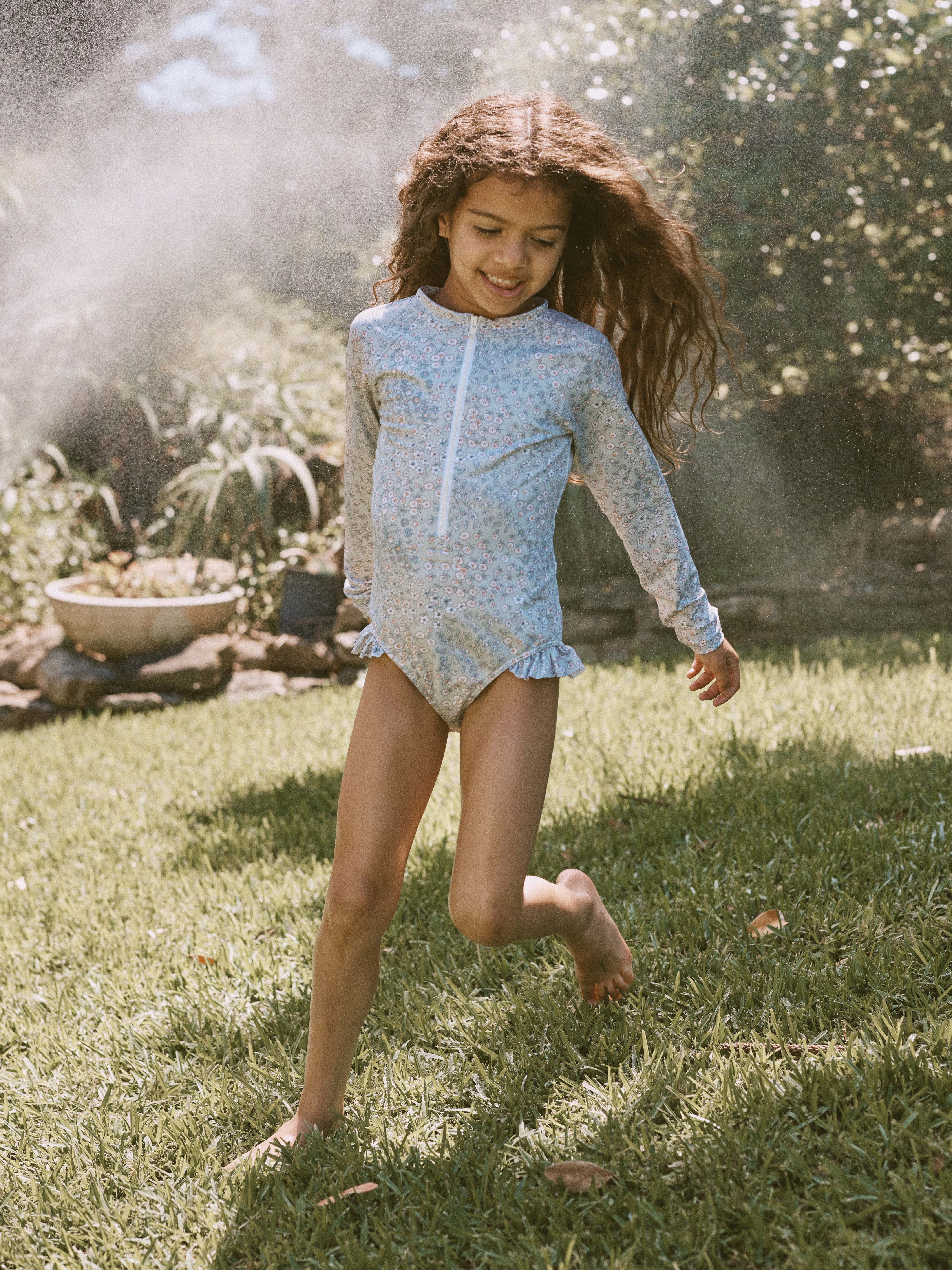 Long Sleeve one Piece in Sea Foam Vintage Flower