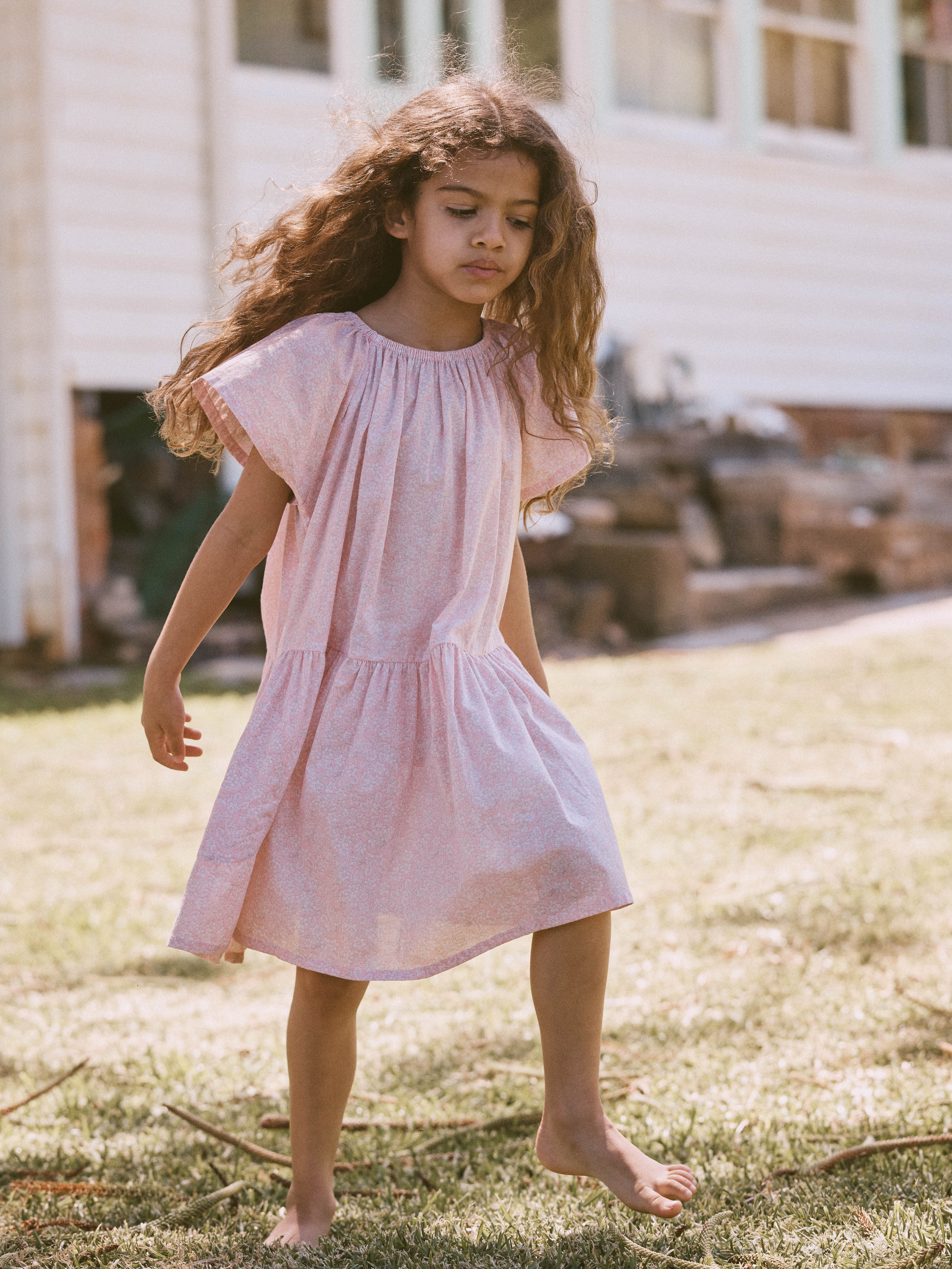 Flutter Dress in Petal Pink Field Flower