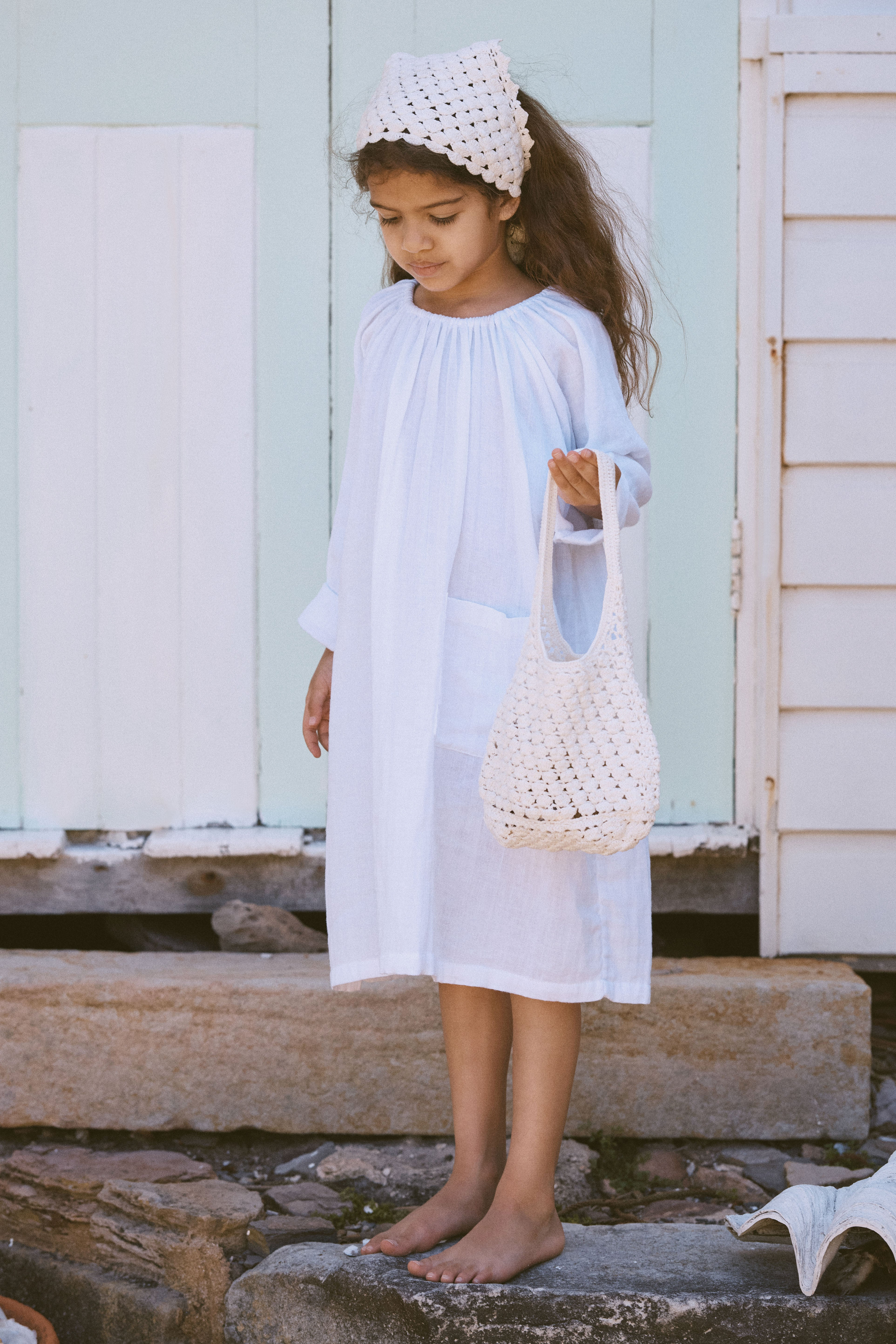Pocket Smock Dress in White - printebebe.com