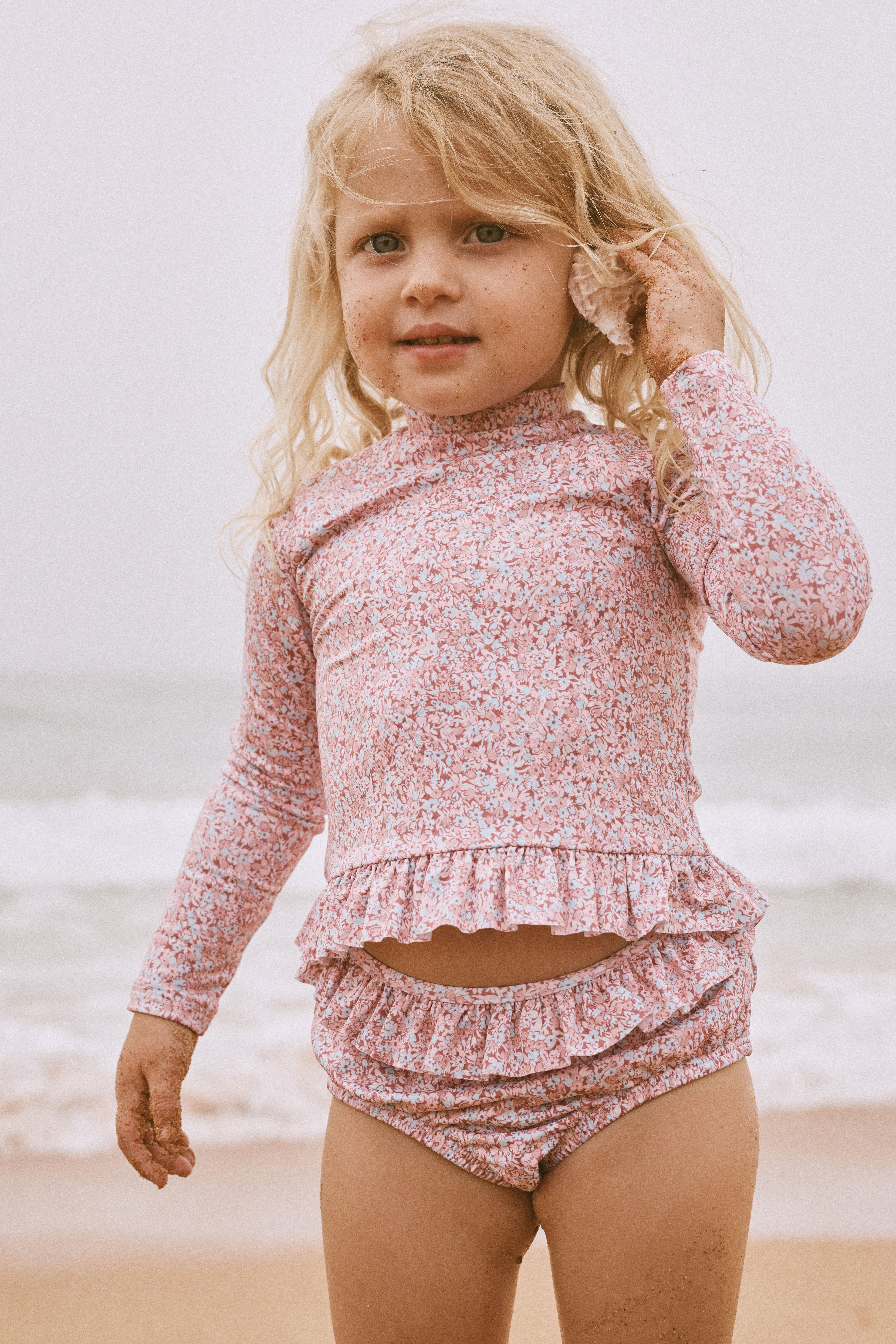 Ruffle Rashie Set in Rosewater Mini Flower - printebebe.com