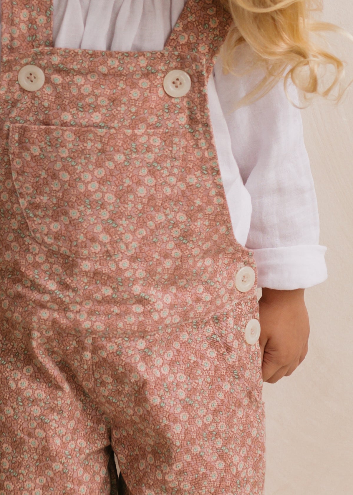 Landgirl Dungarees in Blush March Flower Twill - printebebe.com