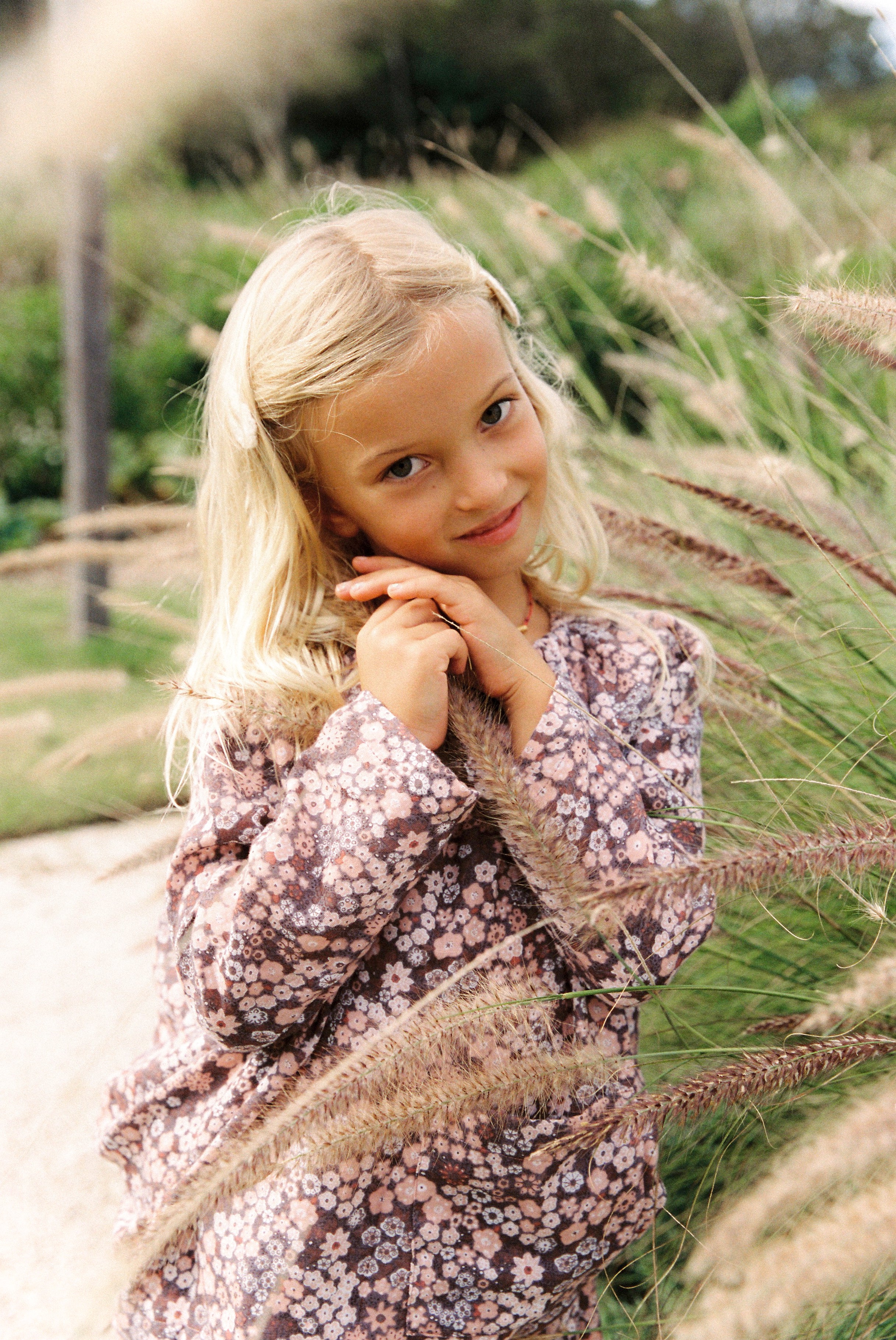 Pocket Smock Top with Burgundy Japan Flower