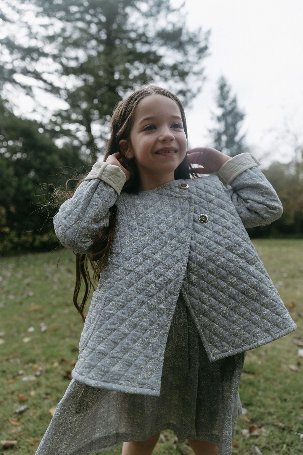 Quilted Jacket in Dusk Forget Me Not - printebebe.com