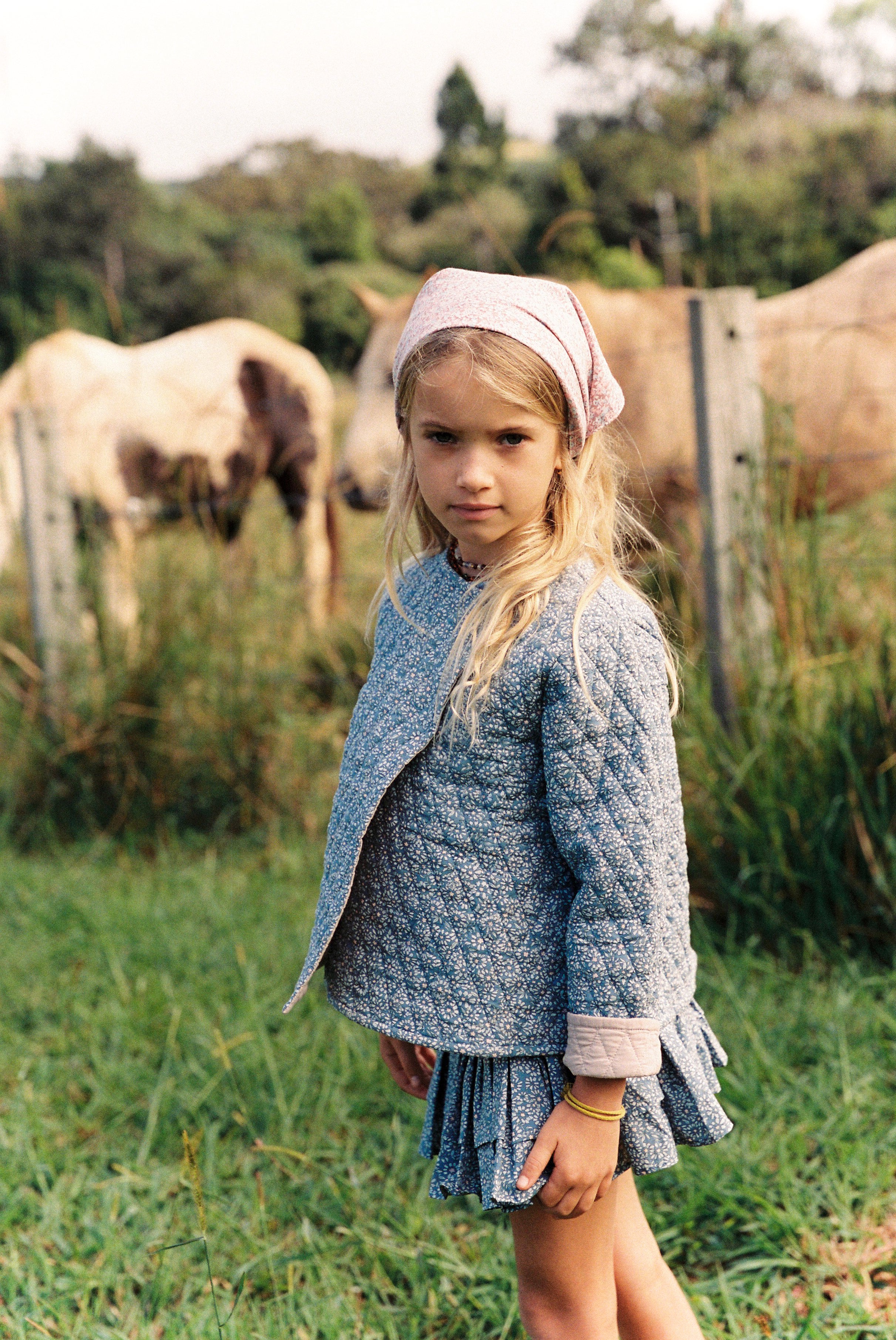 Quilted Jacket in Ocean Blue Cotton Buds - printebebe.com