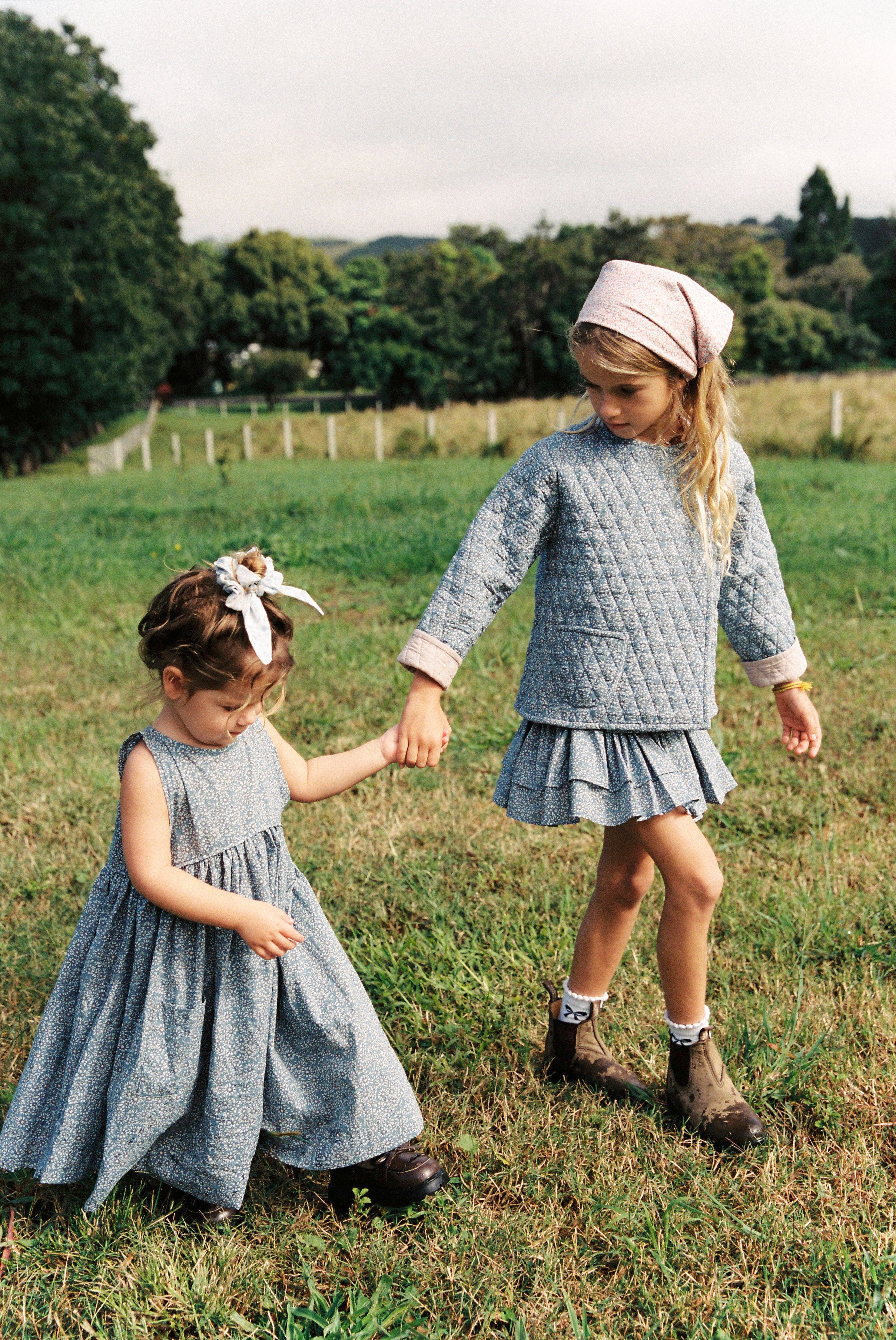 Swirl Dress in Ocean Blue Cotton Buds - printebebe.com
