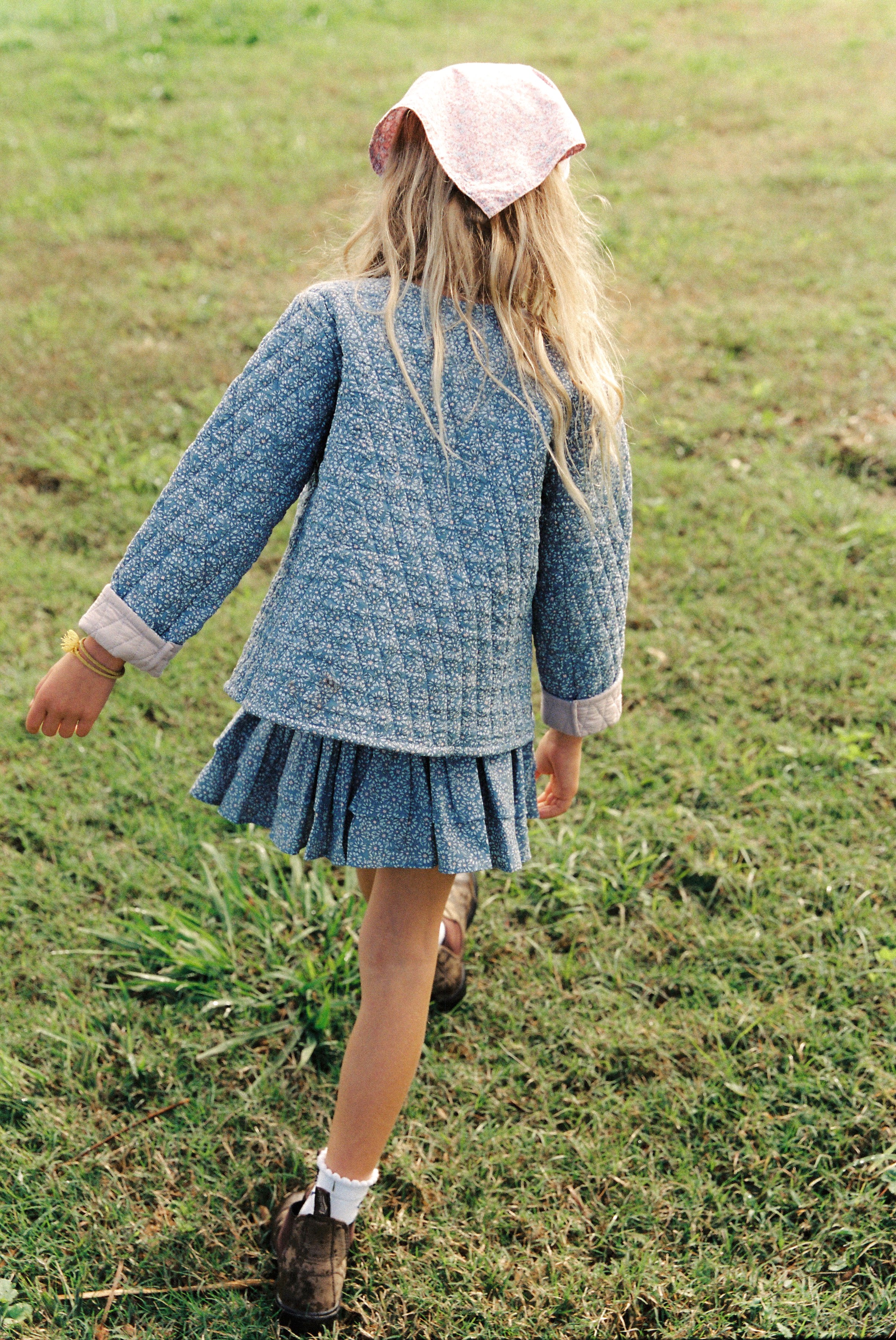 Quilted Jacket in Ocean Blue Cotton Buds - printebebe.com