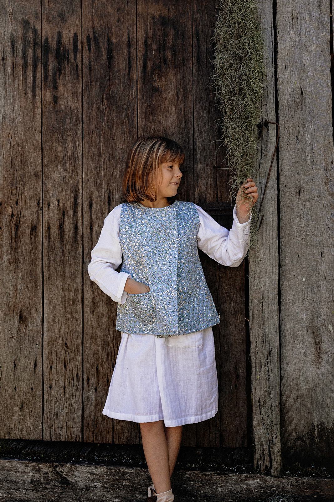 Quilted Vest in Denim Vintage Flower