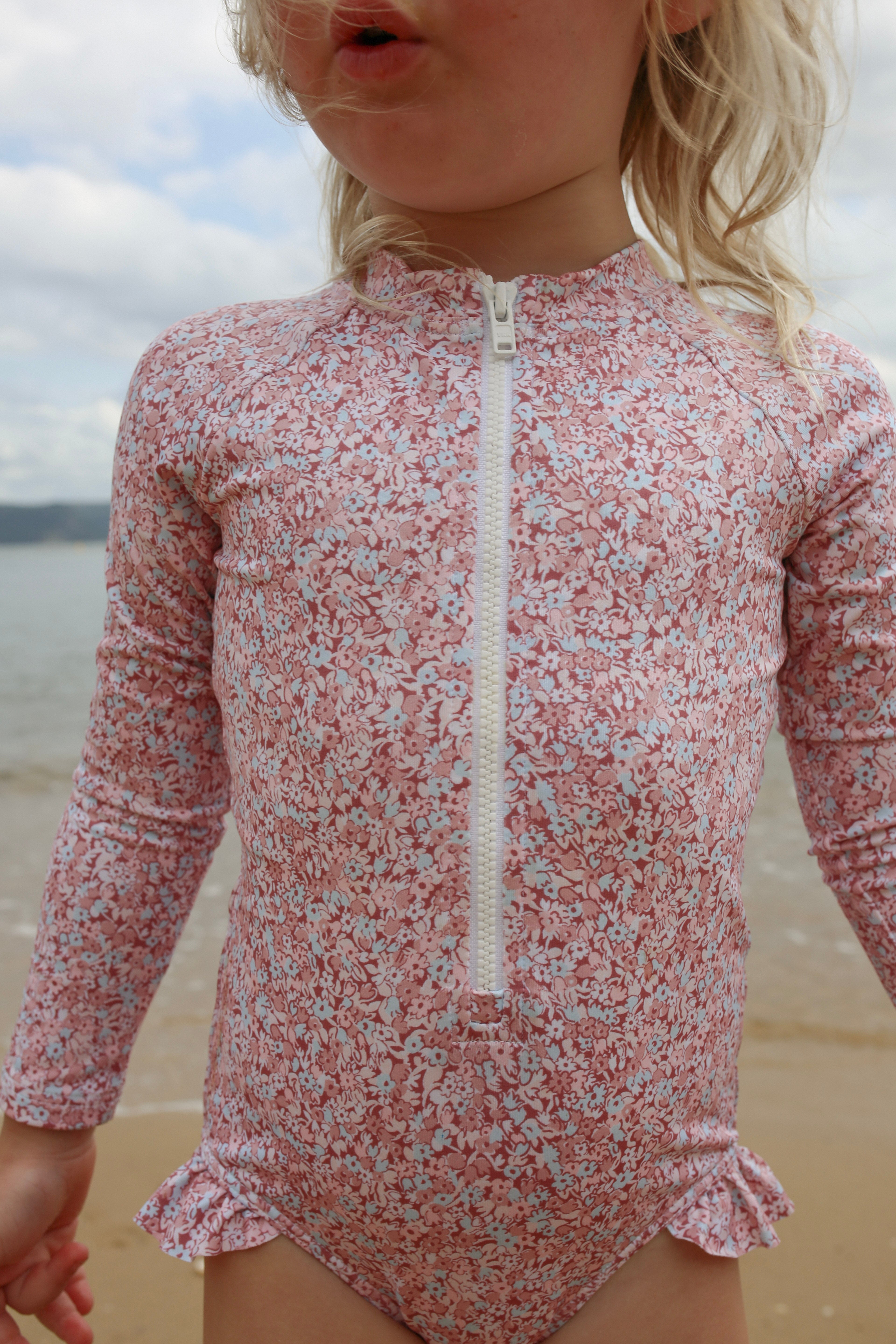 Long Sleeve one Piece in Rosewater Mini Flower