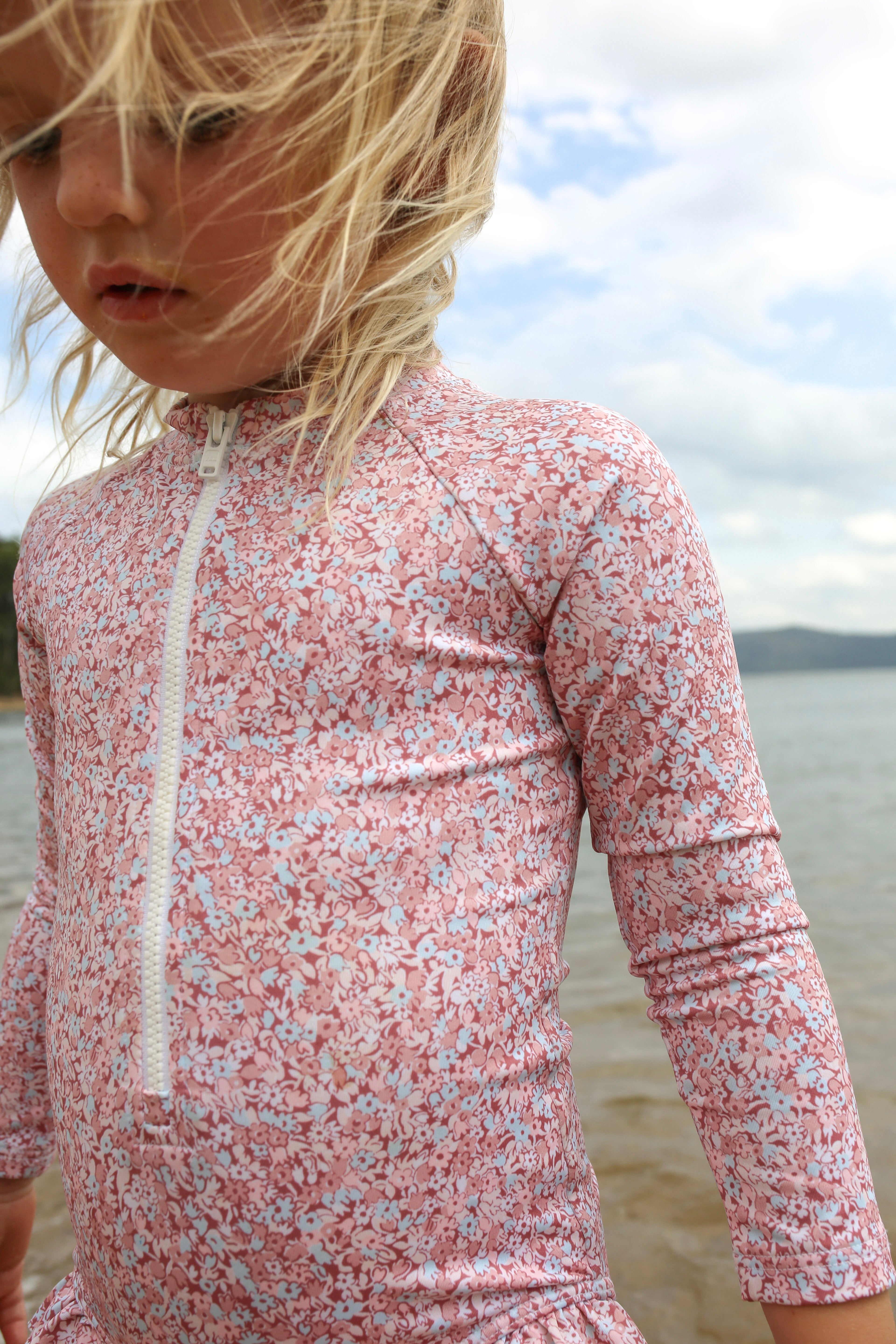 Long Sleeve one Piece in Rosewater Mini Flower