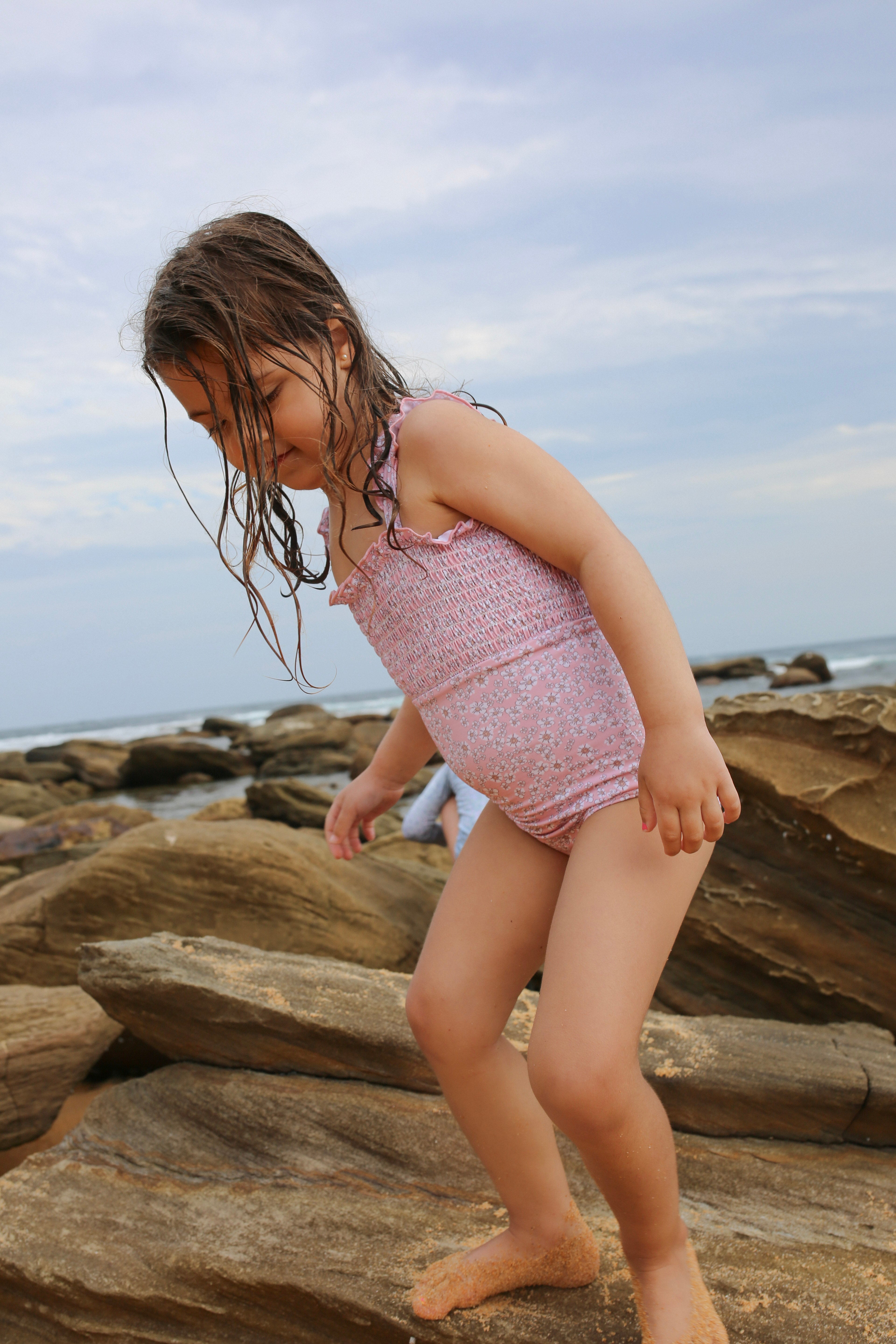 Shirred Ruffle One Piece in Pretty Pink Wild Flower