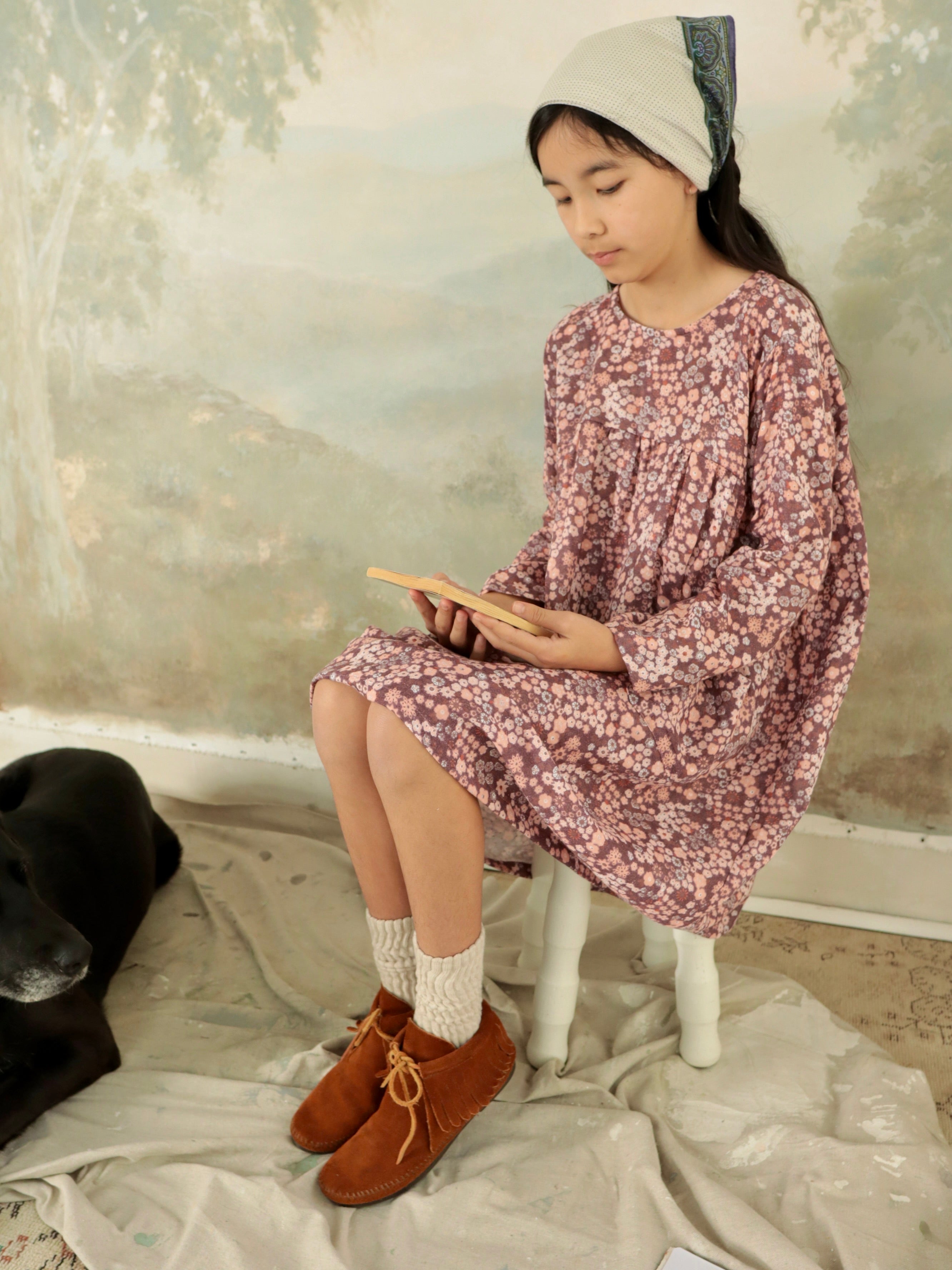The Tulleries Dress in Burgundy Japan Flower