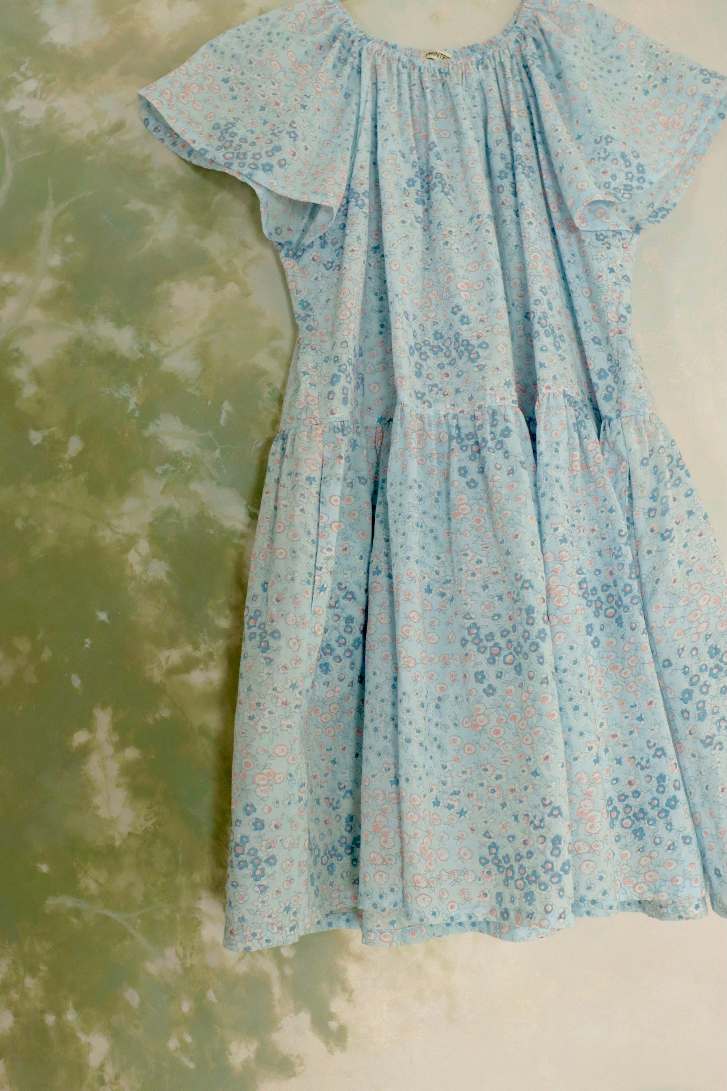 Flutter Dress in Baby Blue Vintage Flower - printebebe.com
