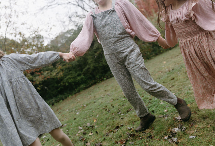 Tie Front Overalls in Heavy Duty Twill Winter Daisy