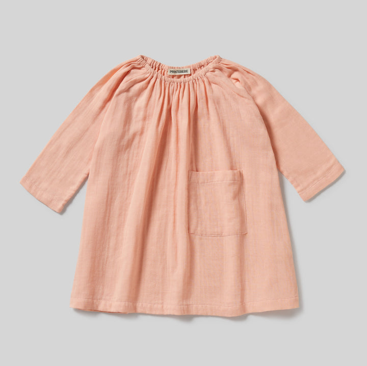 Pocket Smock Dress in Peach Super Soft Cotton 10 years