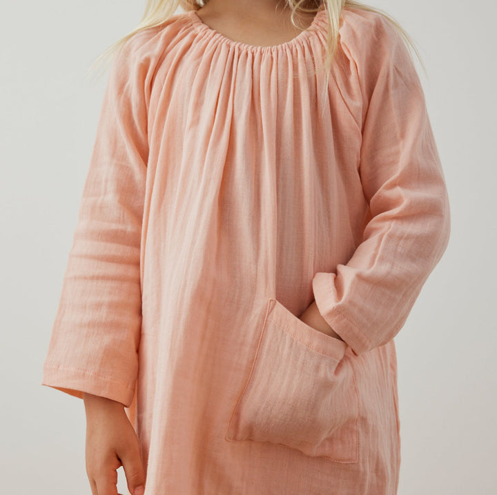 Pocket Smock Dress in Peach Super Soft Cotton 10 years