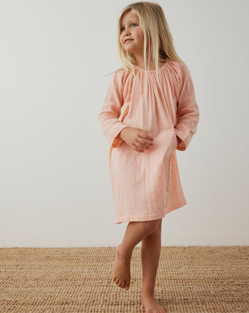Pocket Smock Dress in Peach Super Soft Cotton 10 years