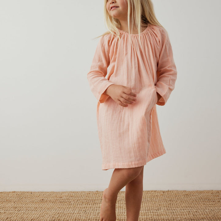 Pocket Smock Dress in Peach Super Soft Cotton 10 years