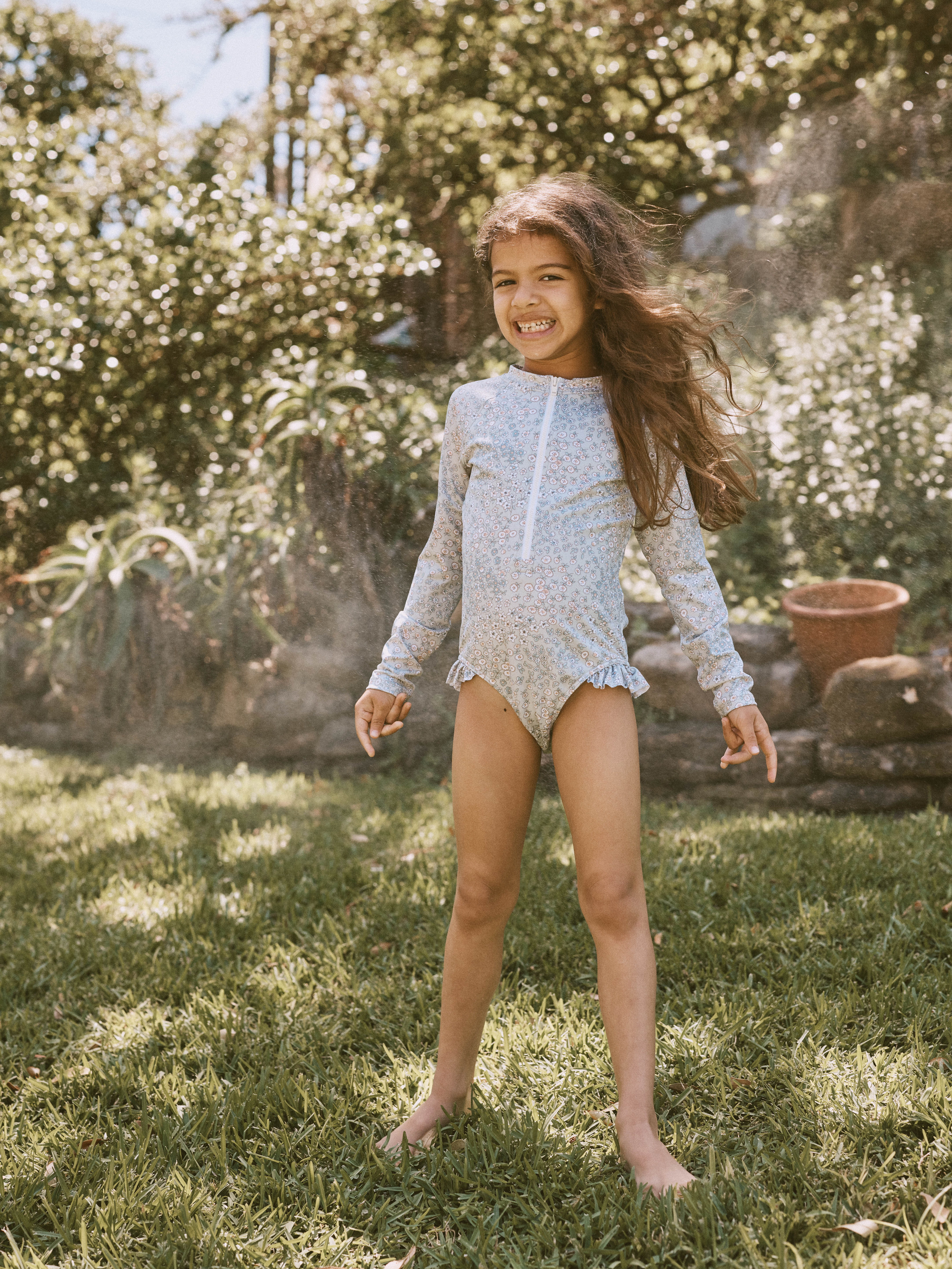 Long Sleeve one Piece in Sea Foam Vintage Flower