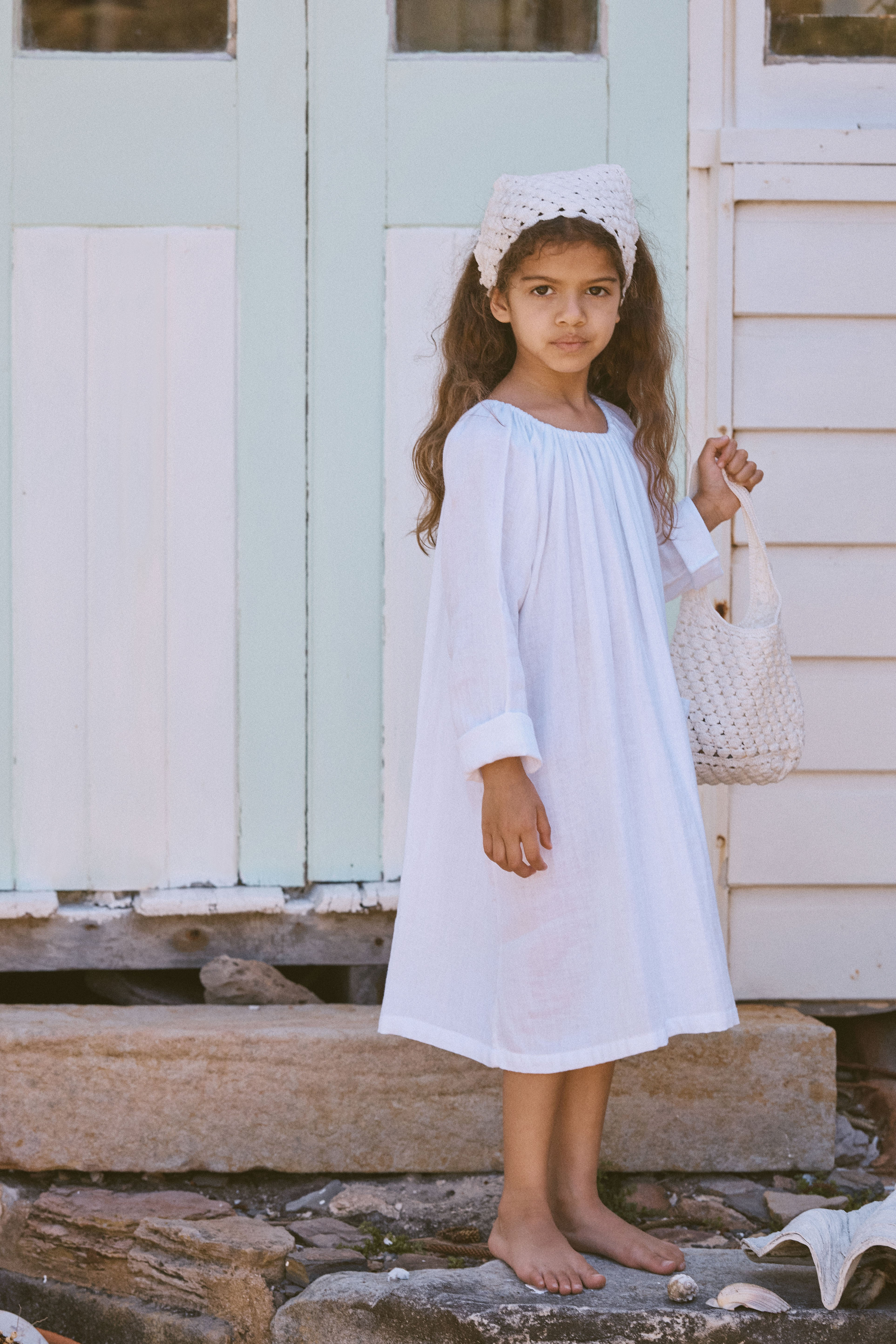 Pocket Smock Dress in White - printebebe.com