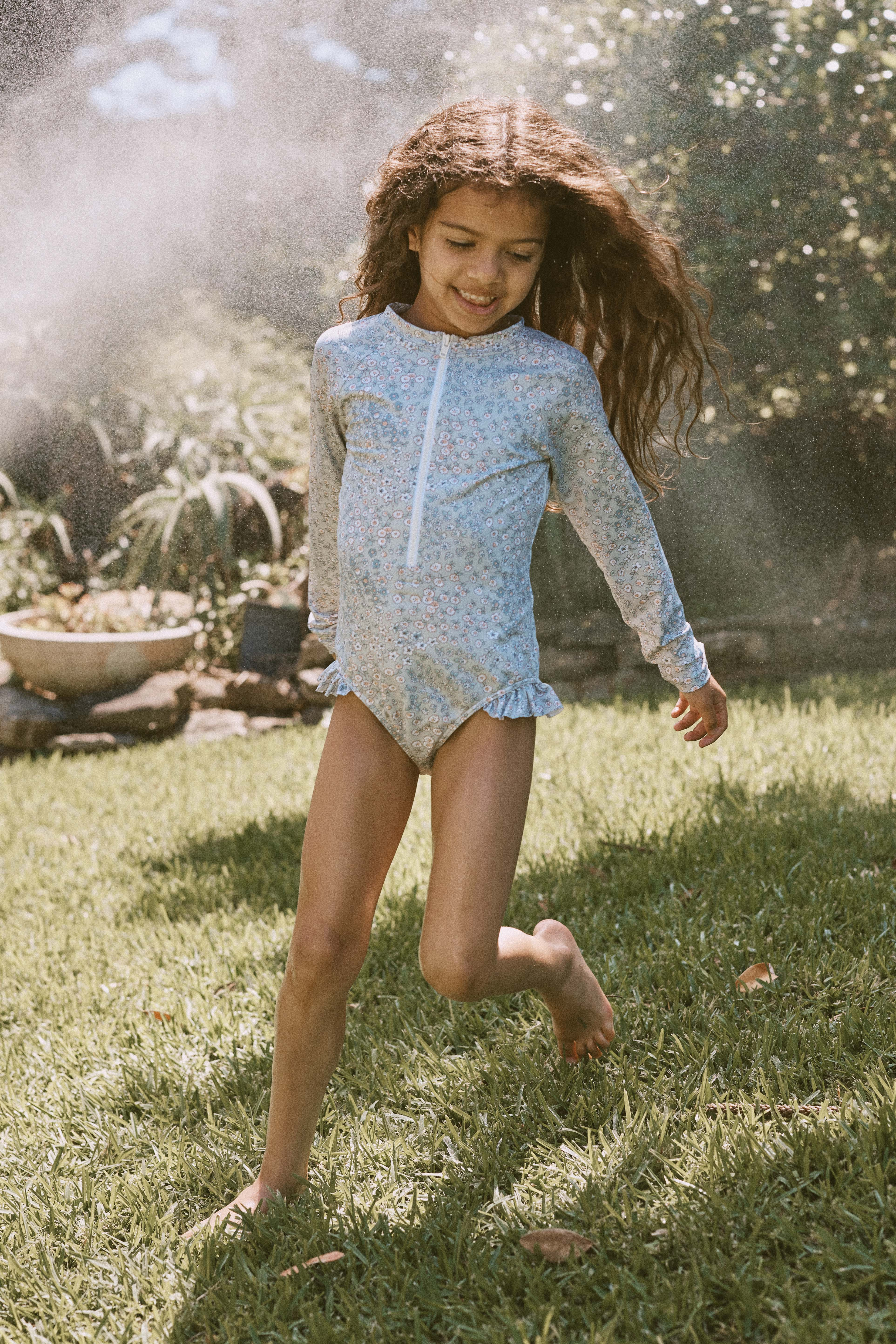 Long Sleeve One Piece in Sea Foam Vintage Flower - printebebe.com