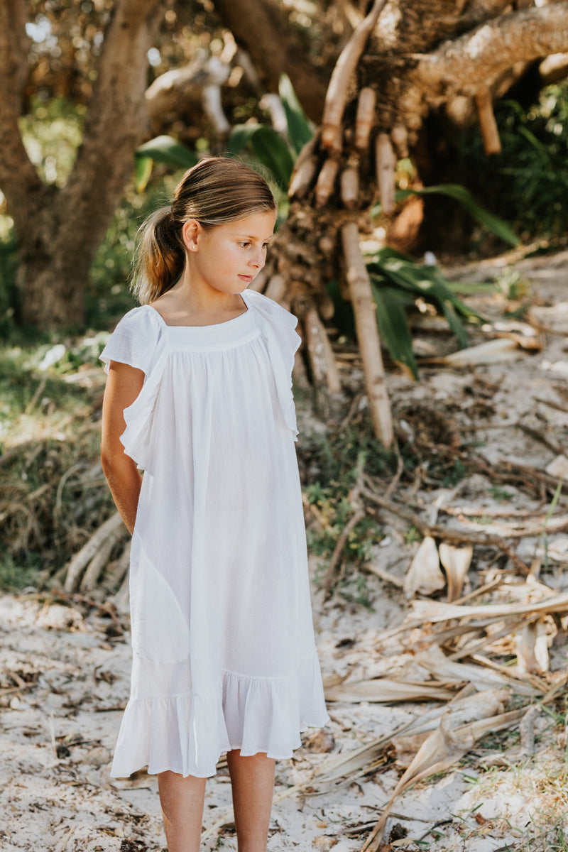 Caramel Dress in Supersoft White Cotton Voile - printebebe.com