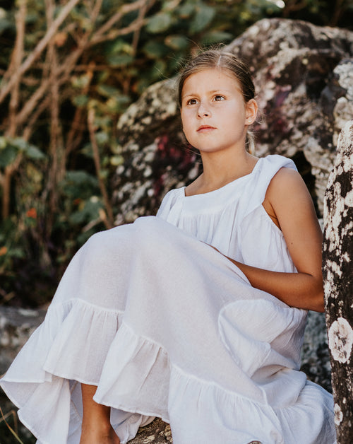 Caramel Dress in Supersoft White Cotton Voile - printebebe.com