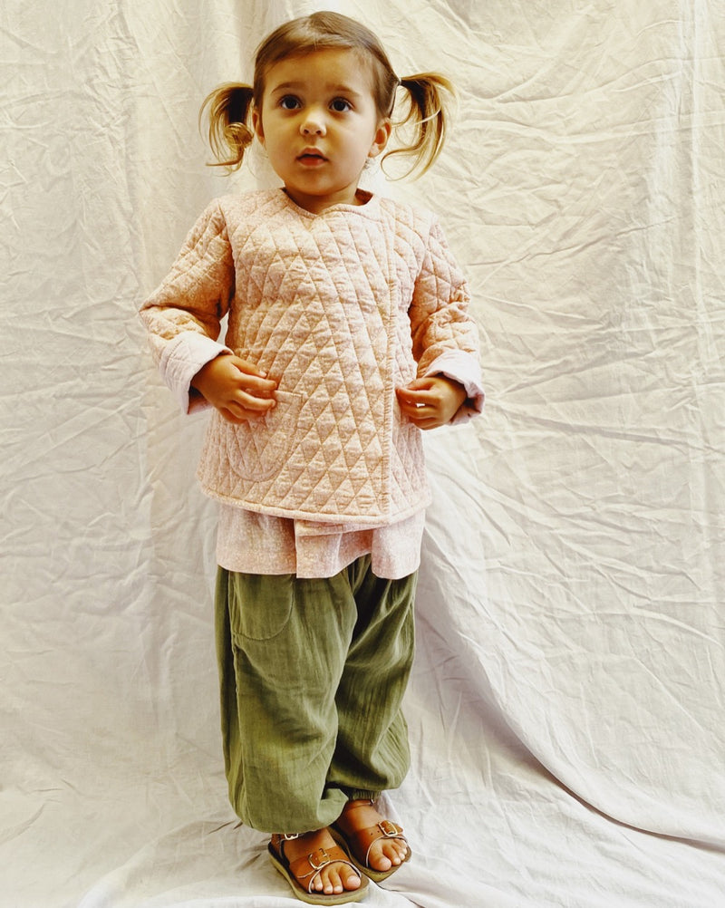 Quilted jacket in blushing pink winter daisy - printebebe.com