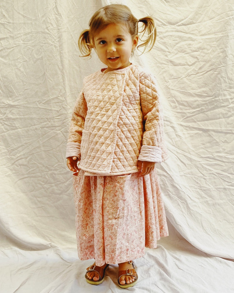 Quilted jacket in blushing pink winter daisy - printebebe.com